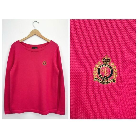 Lauren Ralph Lauren Pink Embroidered Crest Crewneck Knit Sweater - Picture 10 of 10